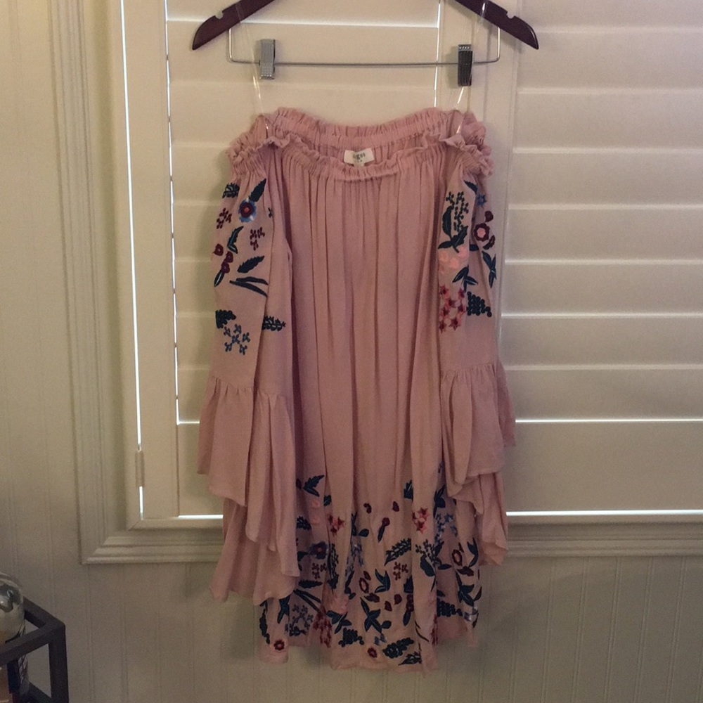 Pink off the shoulder bell-sleeve dress